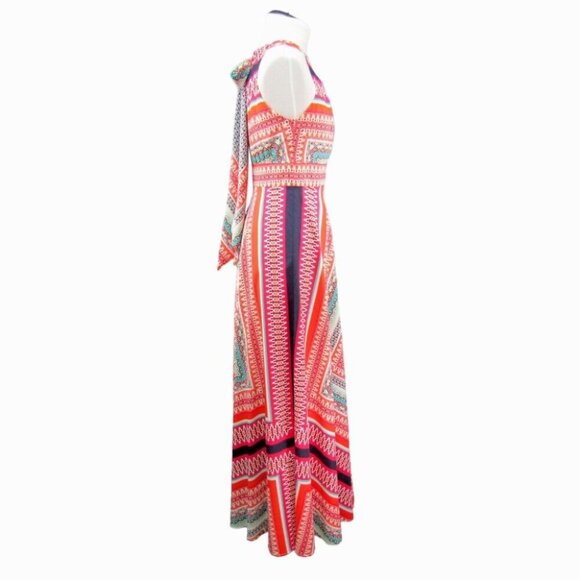 Eliza J Scarf Print Crepe De Chine Maxi Dress Size 2 Petite Sleeveless Tie Neck - Picture 5 of 10